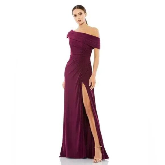 NWT Mac Duggal Eggplant Foldover Off The Shoulder Slit Gown Size 8 Style 26517 - Picture 7 of 8